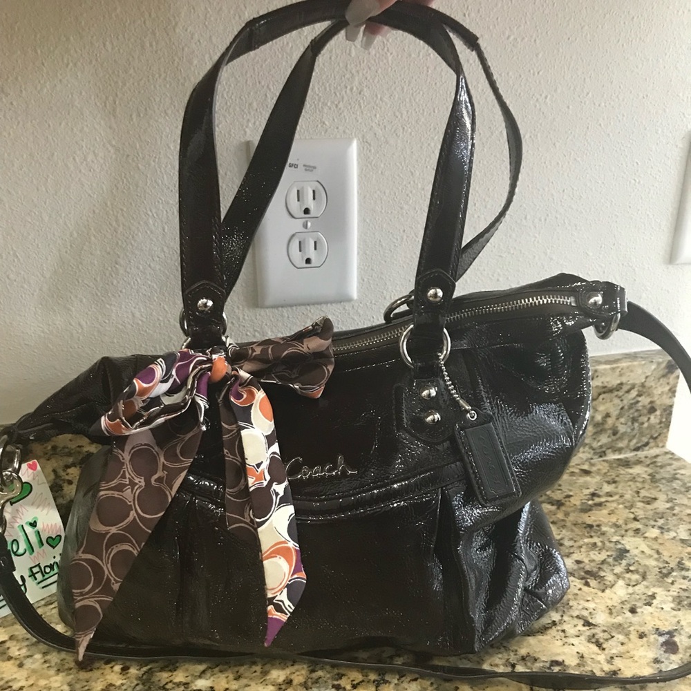 Coach Expresso Patent Leather Ashley w/Coach scarf